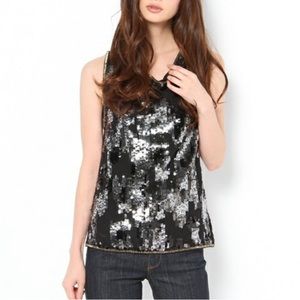 Diesel T-Elitop Sequin Chiffon Black & Silver Dressy Tank NWT